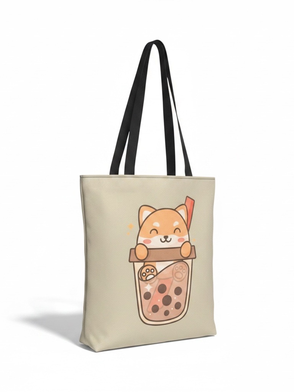 New Shiba Inu Boba Tea Bubble Tea Kawaii Tote Bag with Zipper Closure